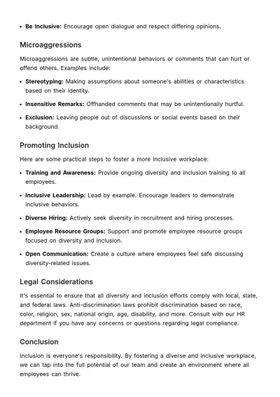 Free Diversity & Inclusion Training Minute HR Template to Edit Online