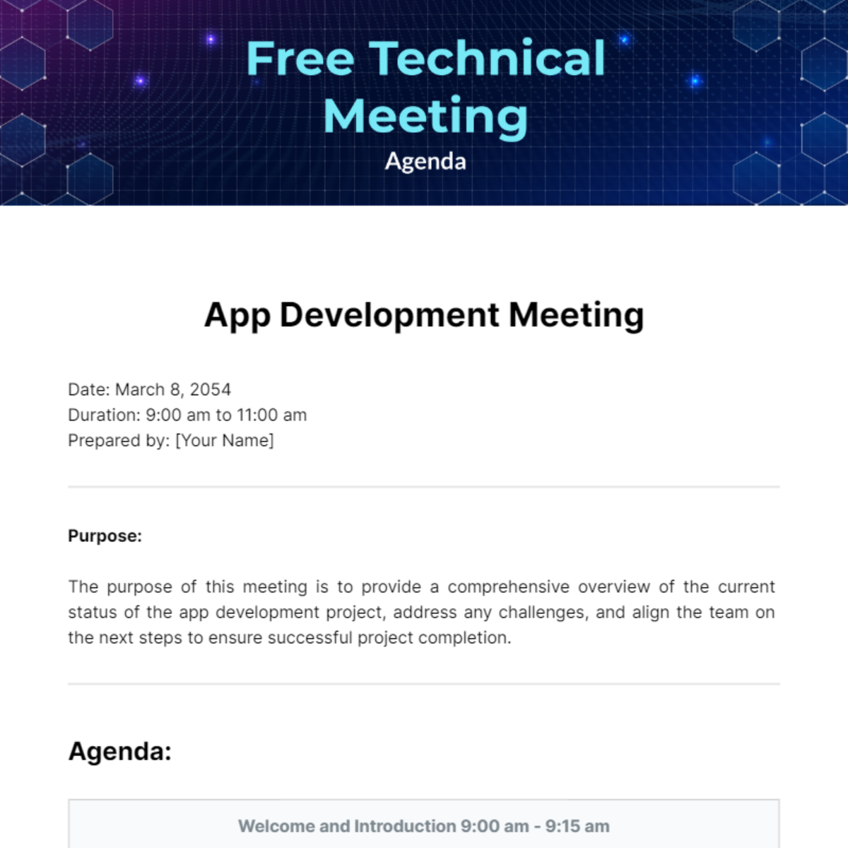 Free Technical Meeting Agenda Template