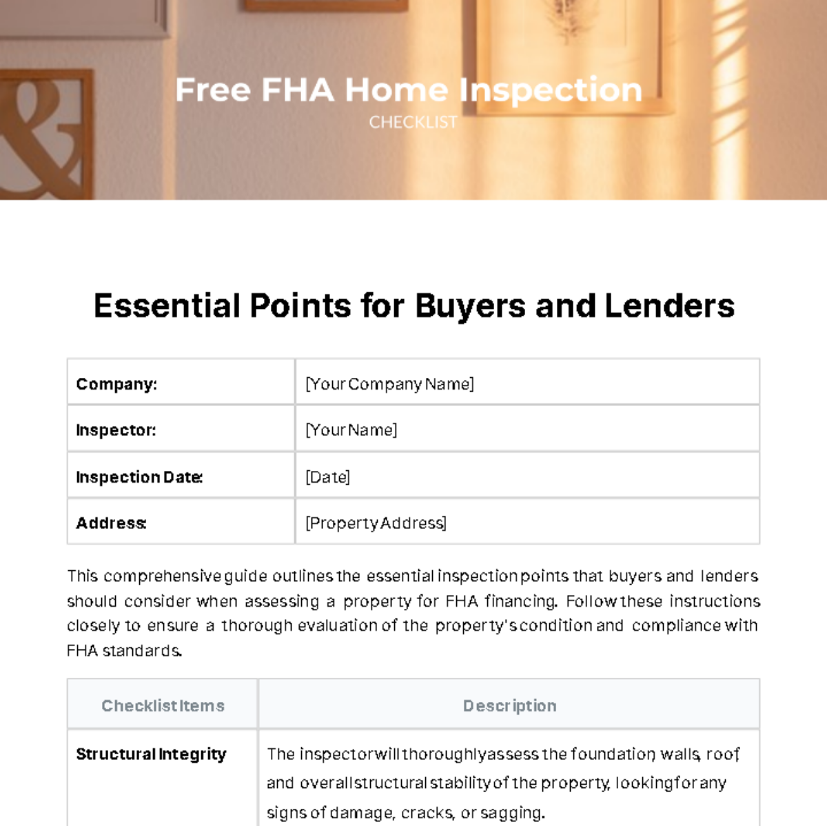 Fha Home Inspection Checklist Template