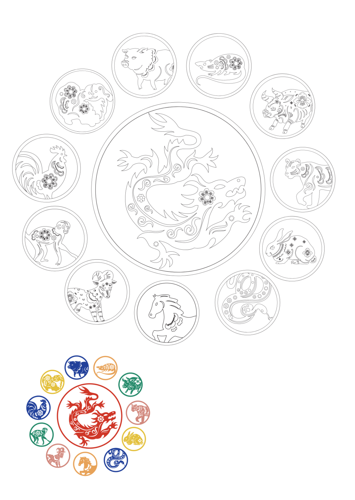 Chinese New Year Zodiac Coloring Pages Template