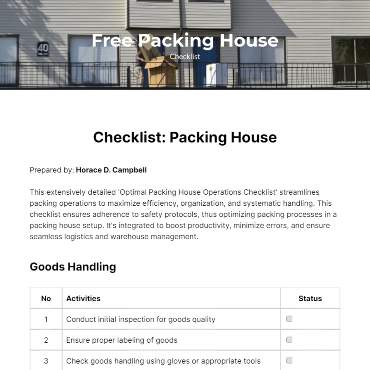 Packing House Checklist