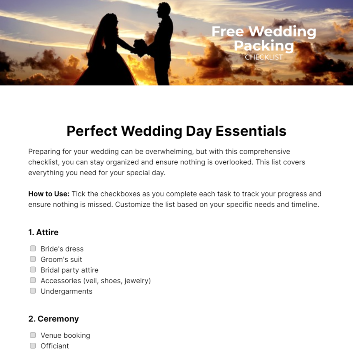 Wedding Packing Checklist Template