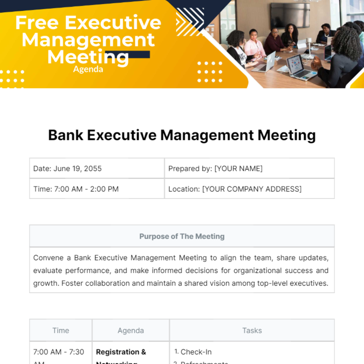 Free Executive Management Meeting Agenda Template