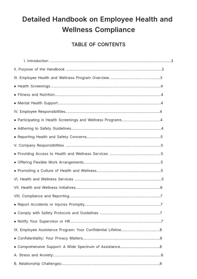 Free Detailed Handbook on Employee Health and Wellness Compliance HR Template to Edit Online