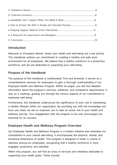 Free Detailed Handbook on Employee Health and Wellness Compliance HR Template to Edit Online
