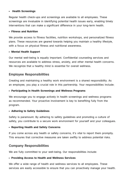 Free Detailed Handbook on Employee Health and Wellness Compliance HR Template to Edit Online