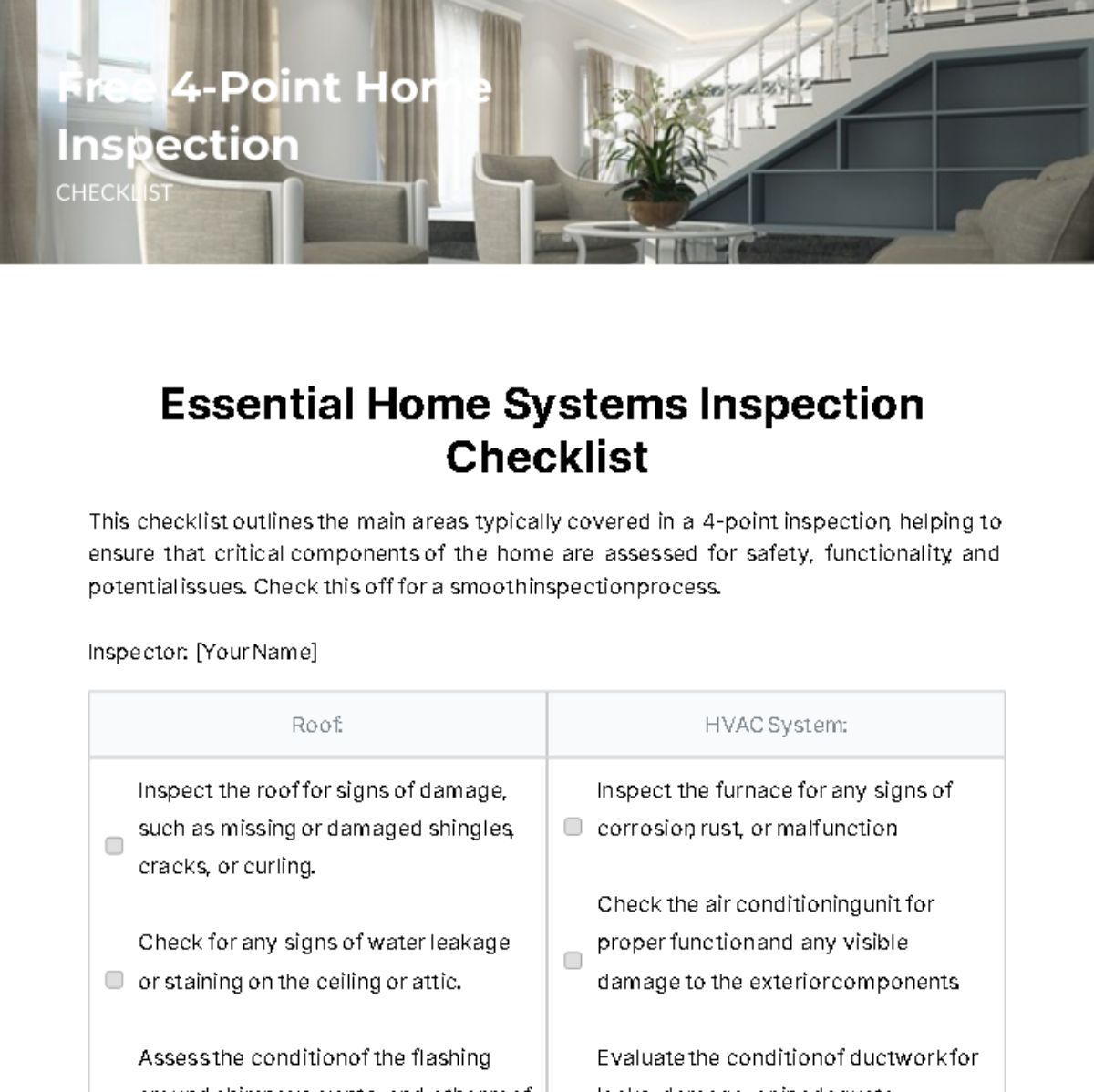 4-Point Home Inspection Checklist Template
