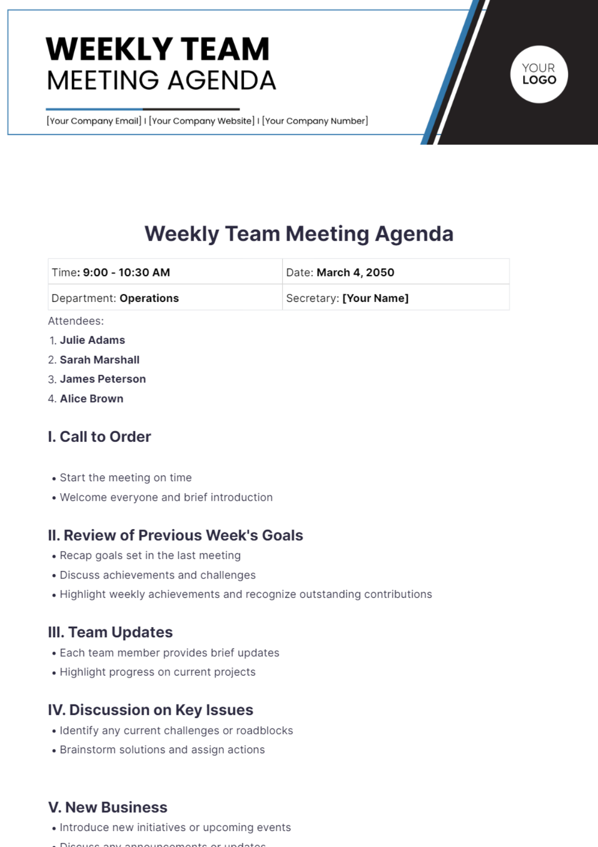 Weekly Staff Meeting Agenda Template - Edit Online & Download