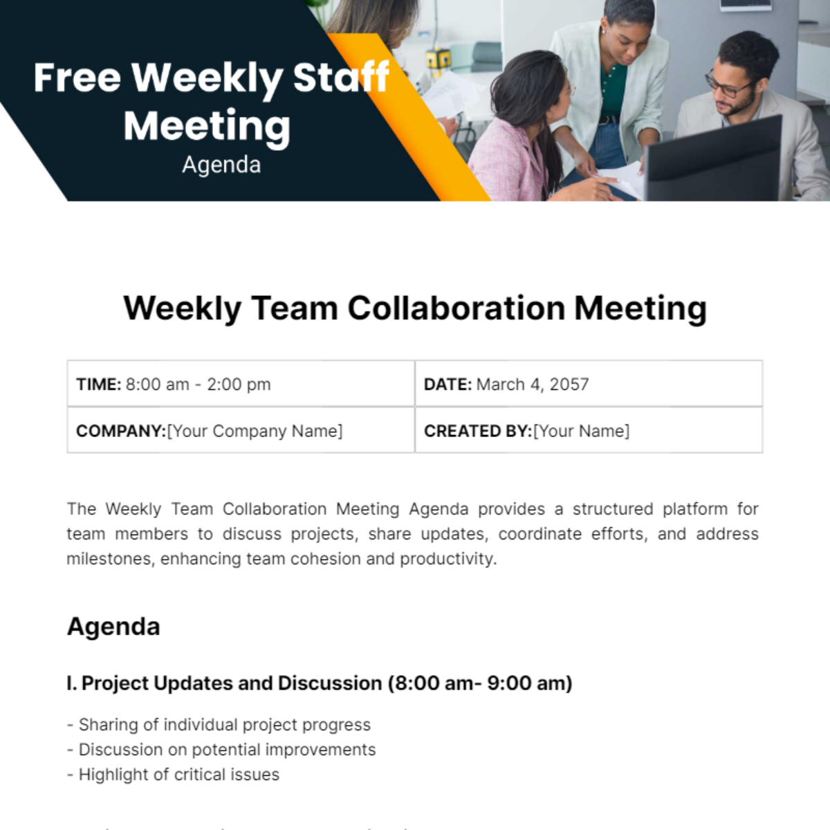 Weekly Staff Meeting Agenda  Template