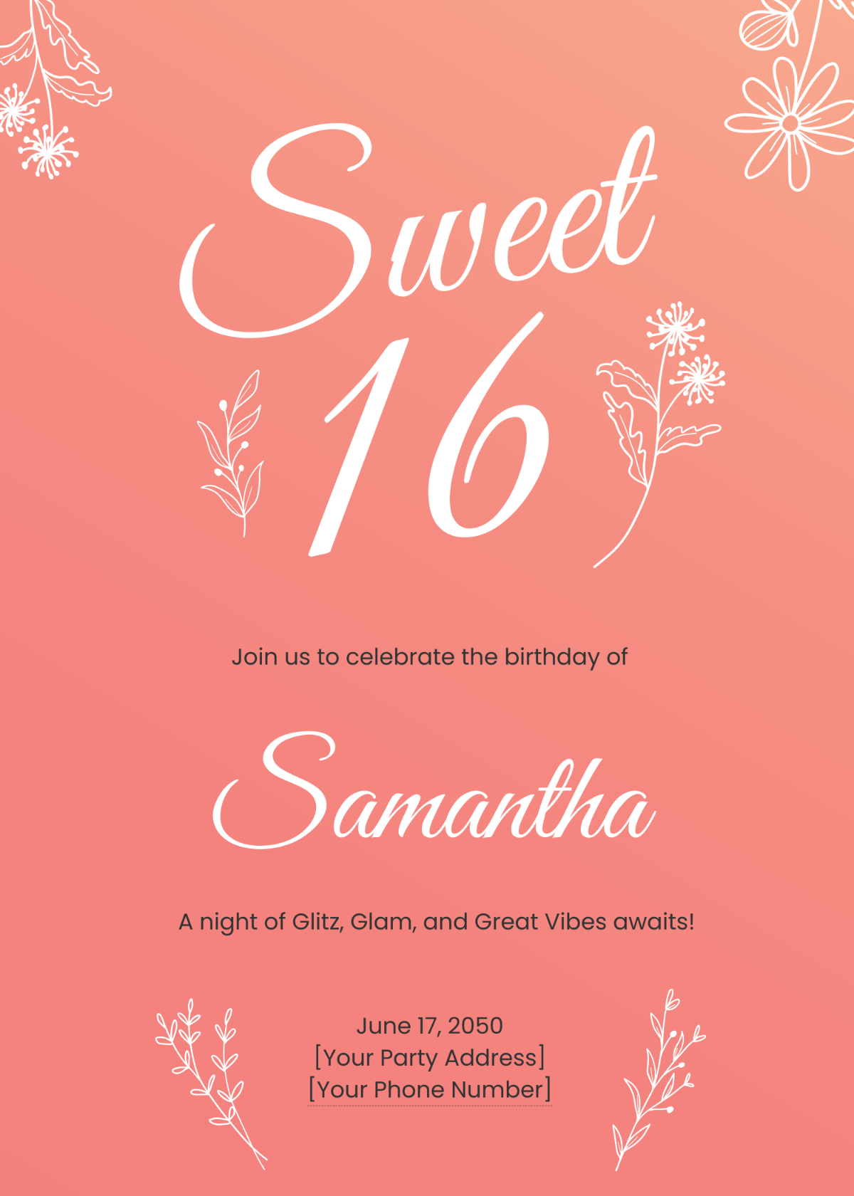 Printable Sweet 16 Invitation Template