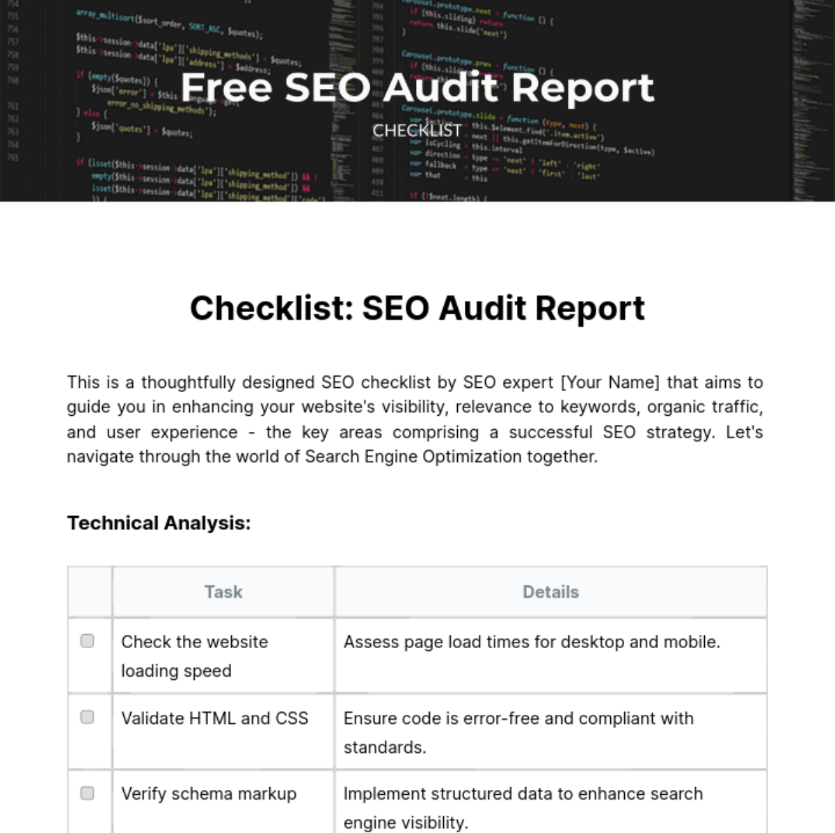 SEO Audit Report Checklist Template
