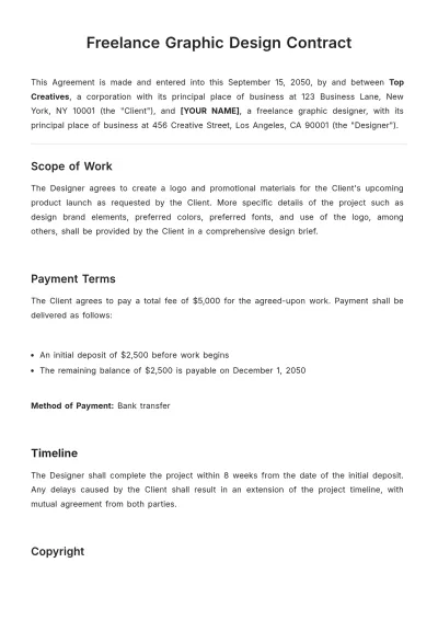 Free Freelance Graphic Design Contract Template to Edit Online