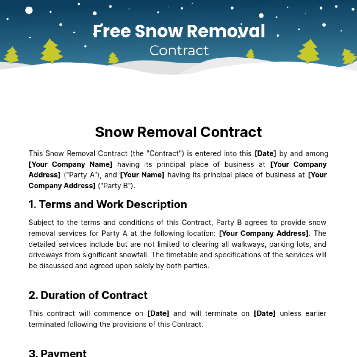 Snow Removal Contract Template Edit Online & Download Example