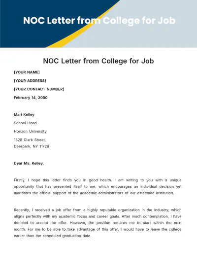Free NOC Letter from College for Job Template to Edit Online