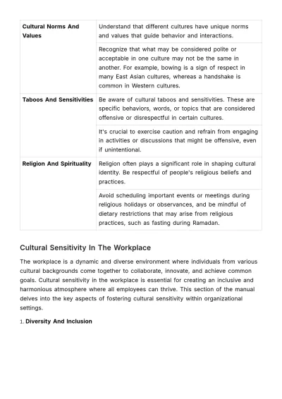 Free Cultural Sensitivity & Integration Manual HR Template to Edit Online