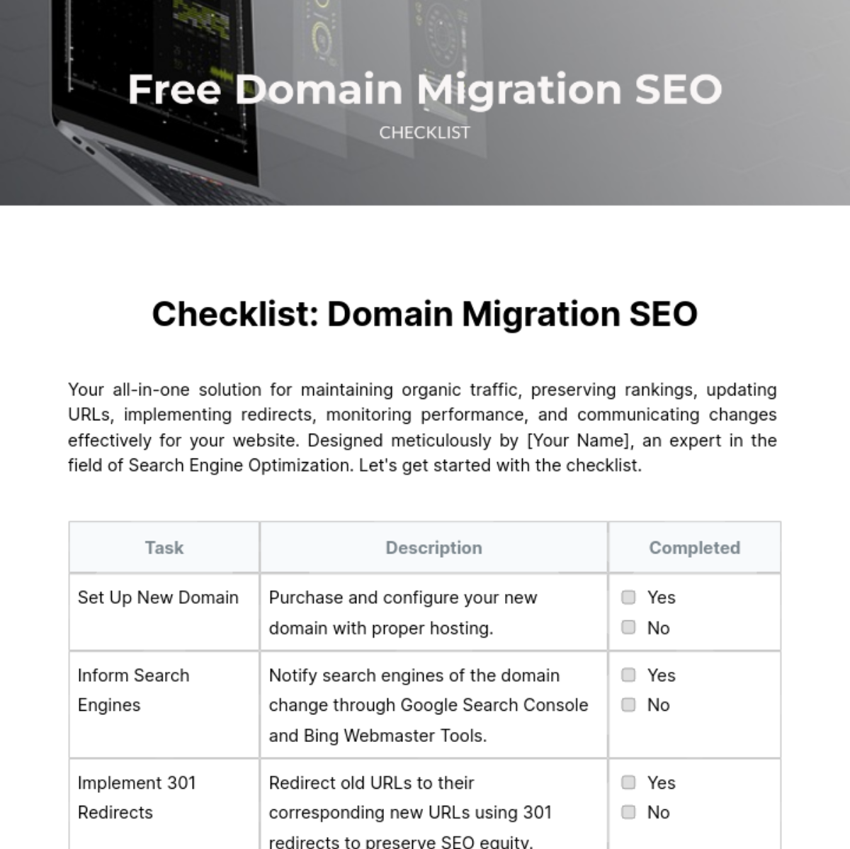 Domain Migration Checklist Seo Template