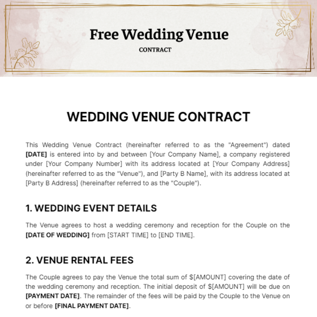 Wedding Venue Contract Template Edit Online & Download Example