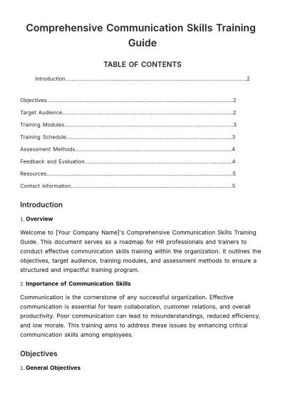 Free Comprehensive Communication Skills Training Guide HR Template to Edit Online