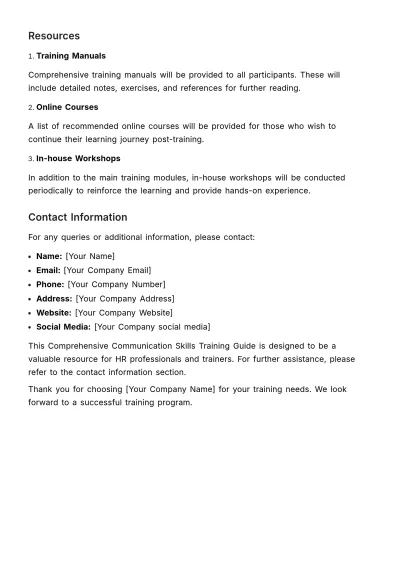 Free Comprehensive Communication Skills Training Guide HR Template to Edit Online