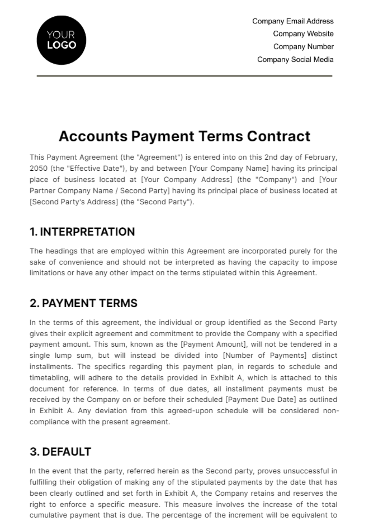 Free Accounts Payment Terms Contract Template