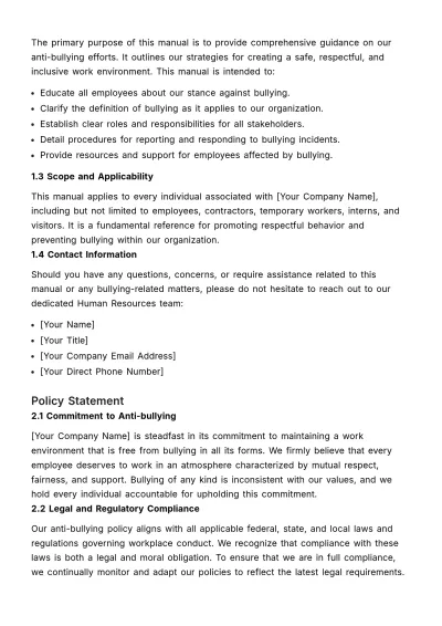 Free Comprehensive Anti-bullying Strategy Manual HR Template to Edit Online