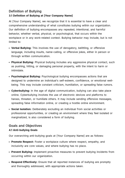 Free Comprehensive Anti-bullying Strategy Manual HR Template to Edit Online