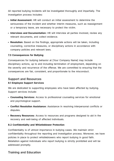 Free Comprehensive Anti-bullying Strategy Manual HR Template to Edit Online