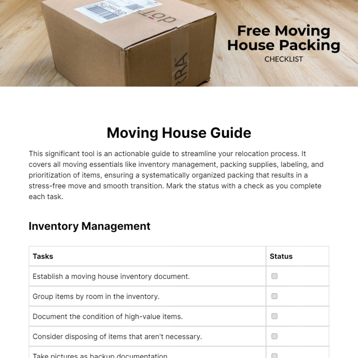 Moving House Packing Checklist Template