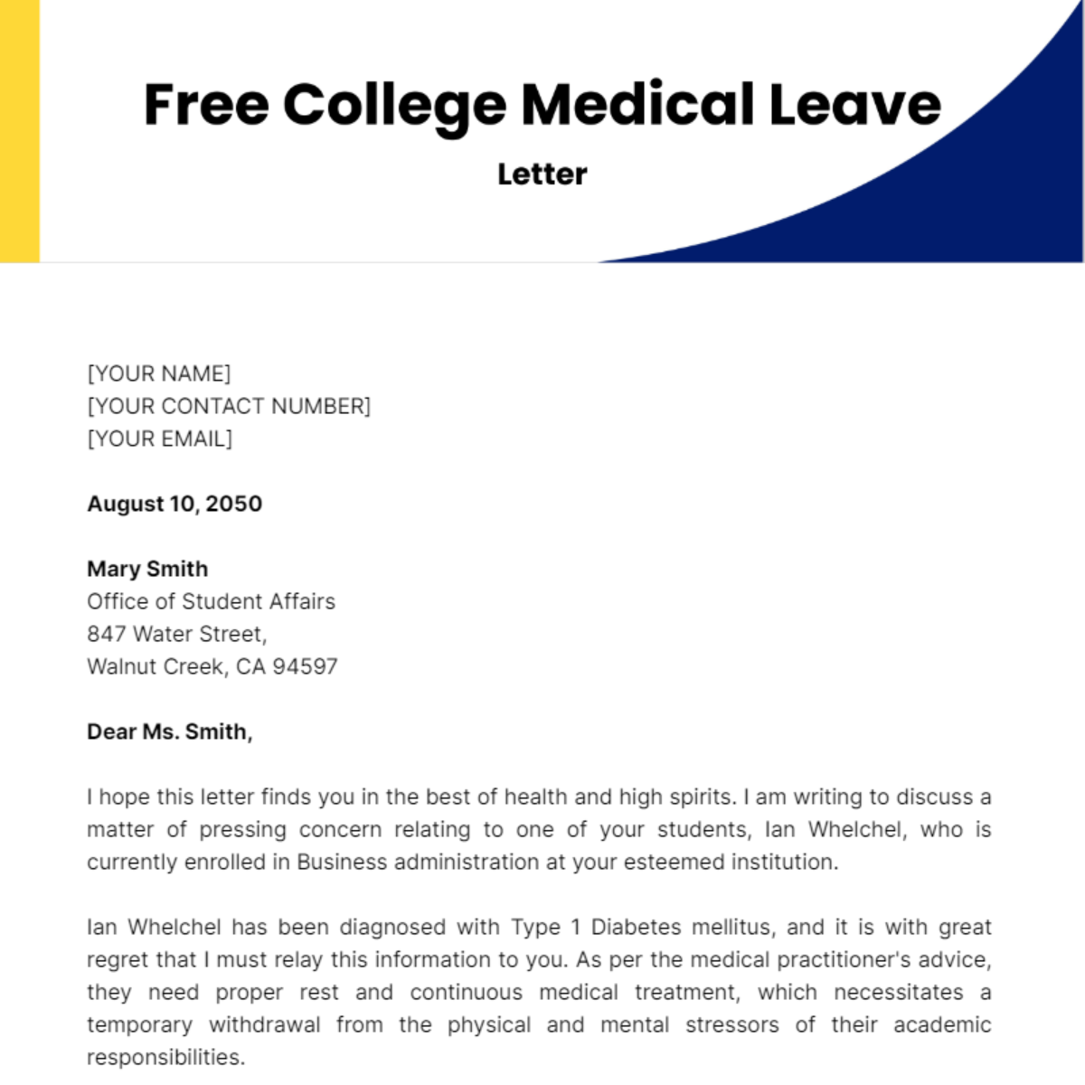 College Medical Leave Letter Template