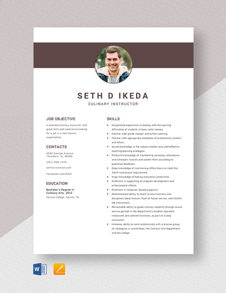 Free Culinary Resume Template Word Apple Pages Template net