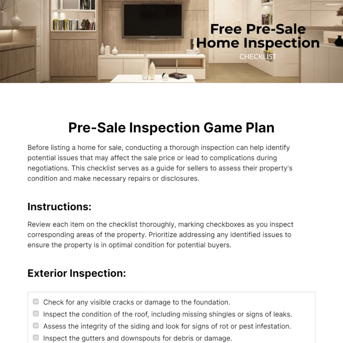 Pre-Sale Home Inspection Checklist Template
