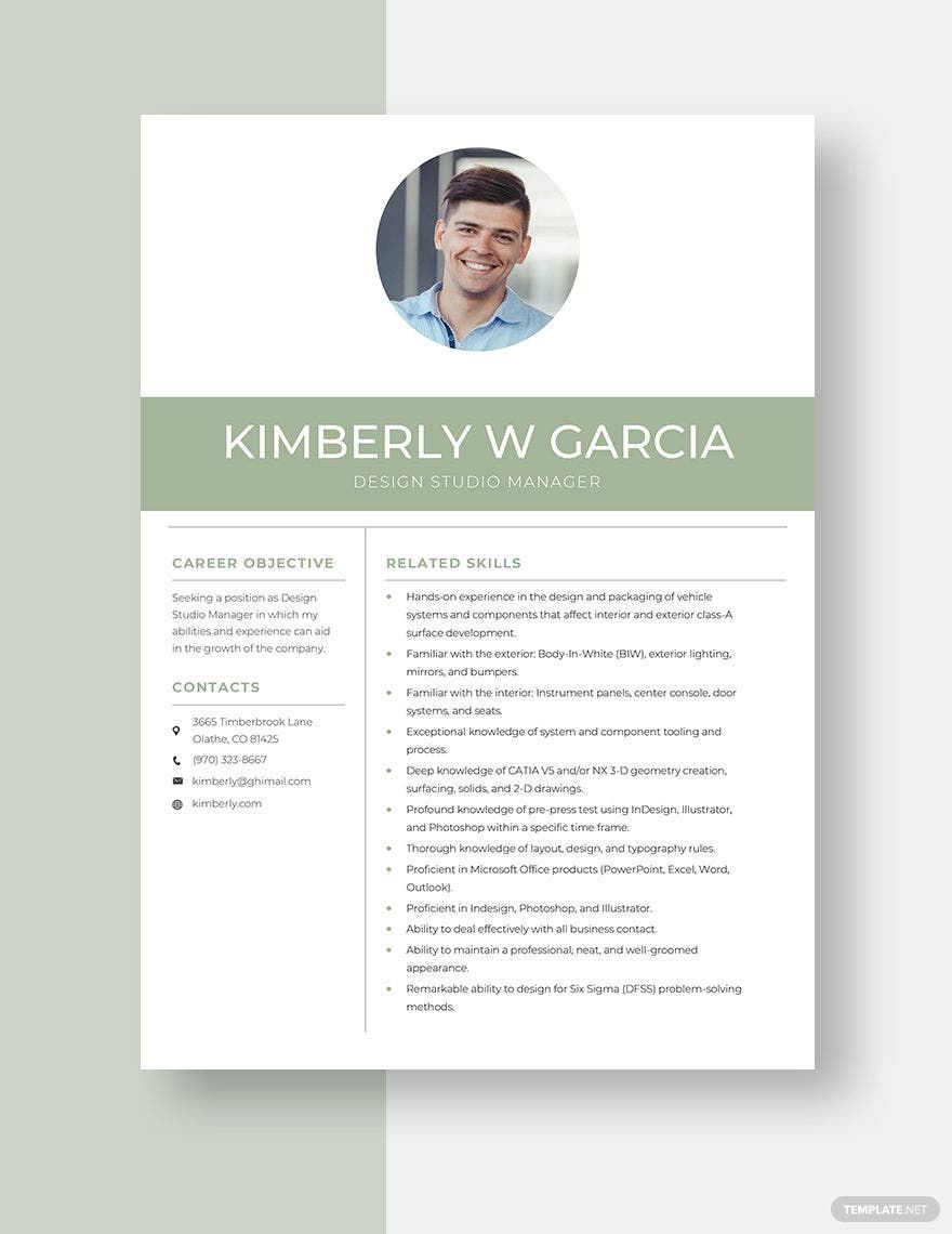 Free Design Studio Manager Resume in Word, Apple Pages