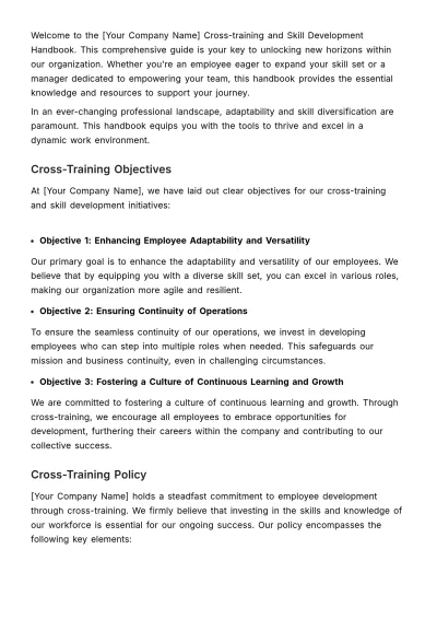 Free Cross-training and Skill Development Handbook HR Template to Edit Online
