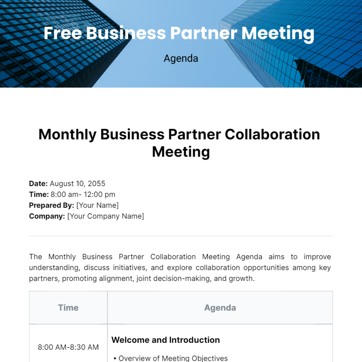 Business Partner Meeting Agenda  Template