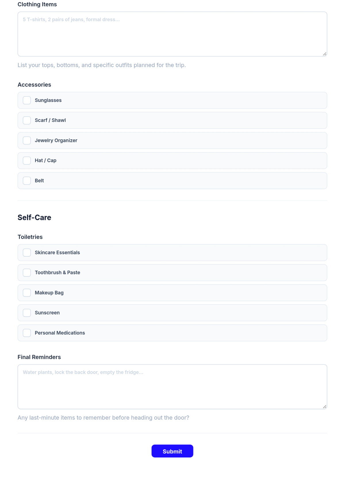 Free Cute Blank Packing Checklist Template & AI Maker