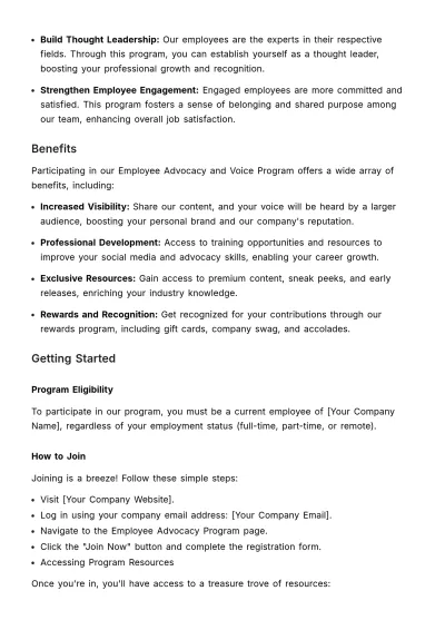 Free Employee Advocacy and Voice Program Guide HR Template to Edit Online