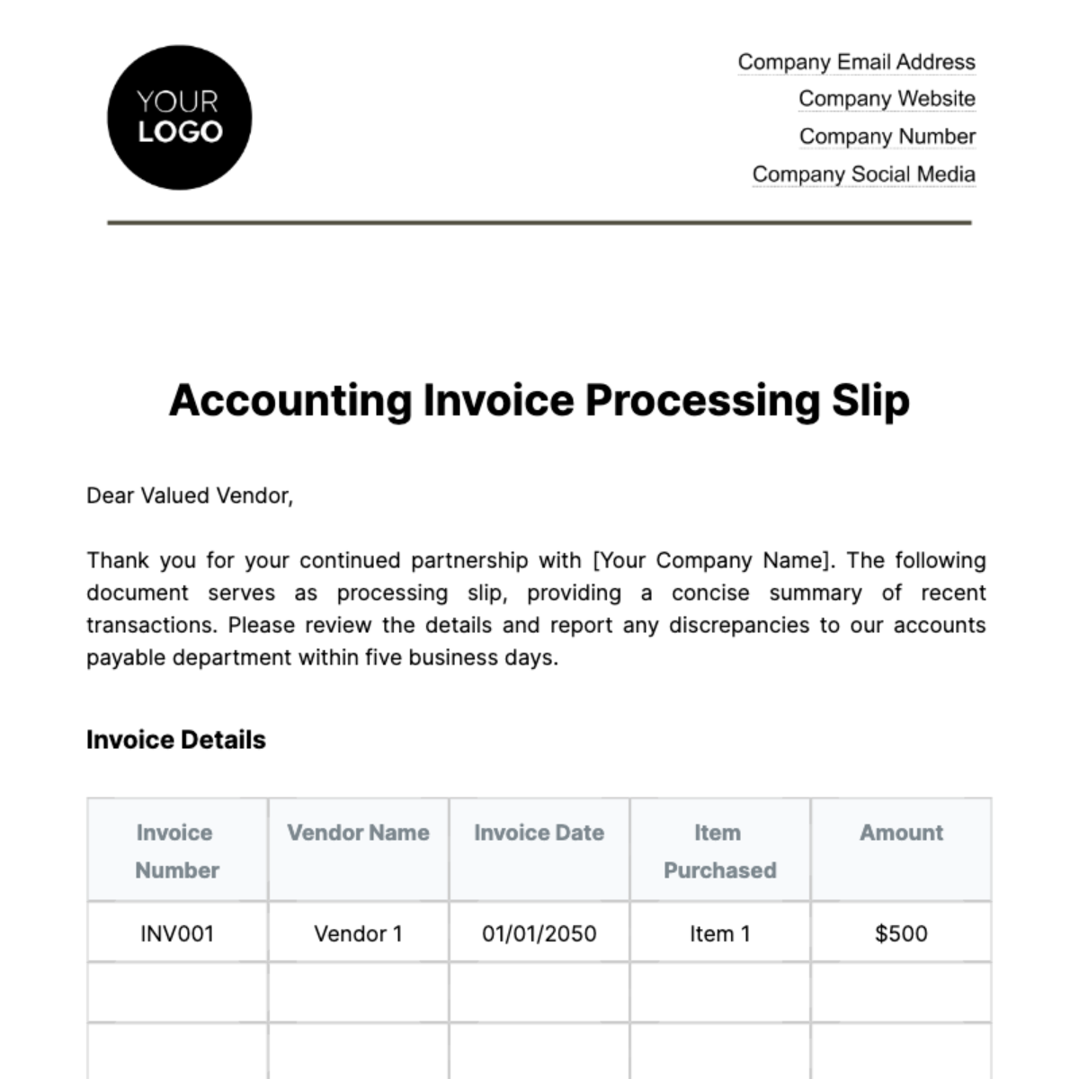 Accounting Invoice Processing Slip Template - Edit Online & Download ...