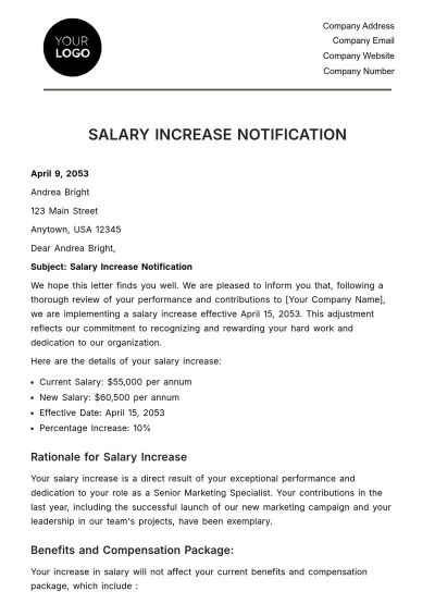 Free Salary Increase Notification HR Template to Edit Online