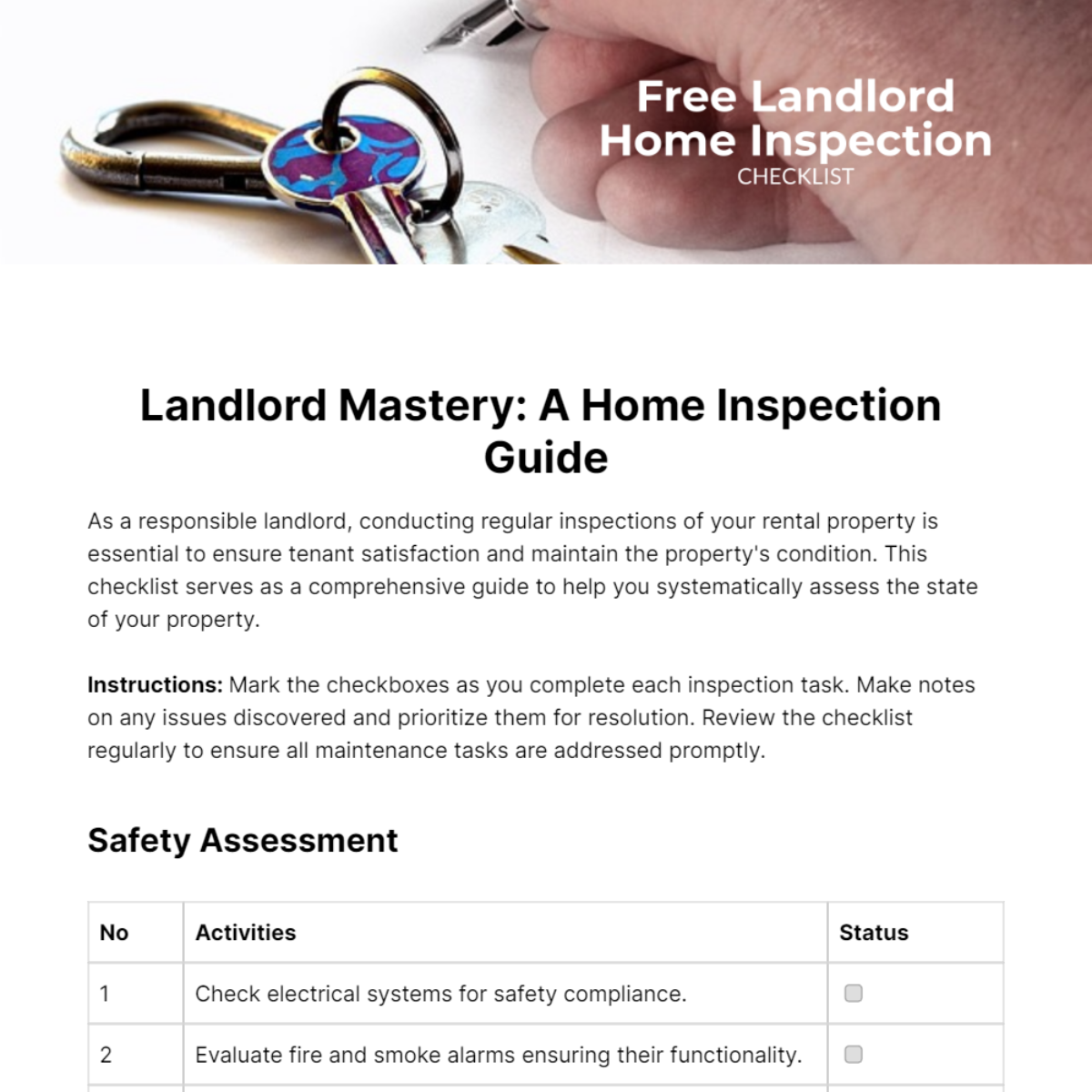 Landlord Home Inspection Checklist Template