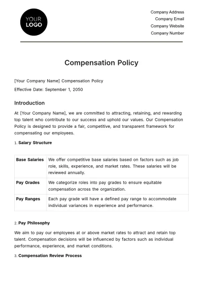 Free Compensation Policy HR Template to Edit Online