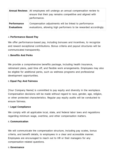 Free Compensation Policy HR Template to Edit Online