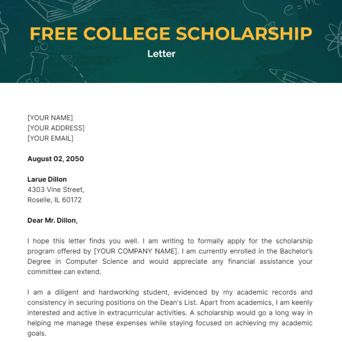 College Scholarship Letter Template