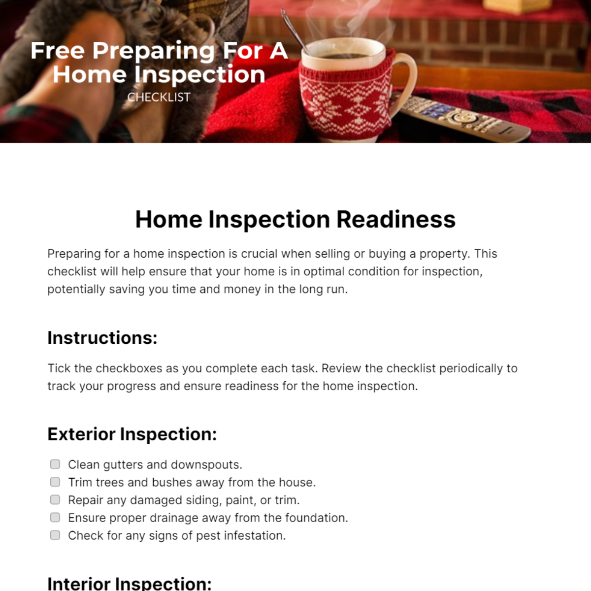 Preparing For A Home Inspection Checklist Template
