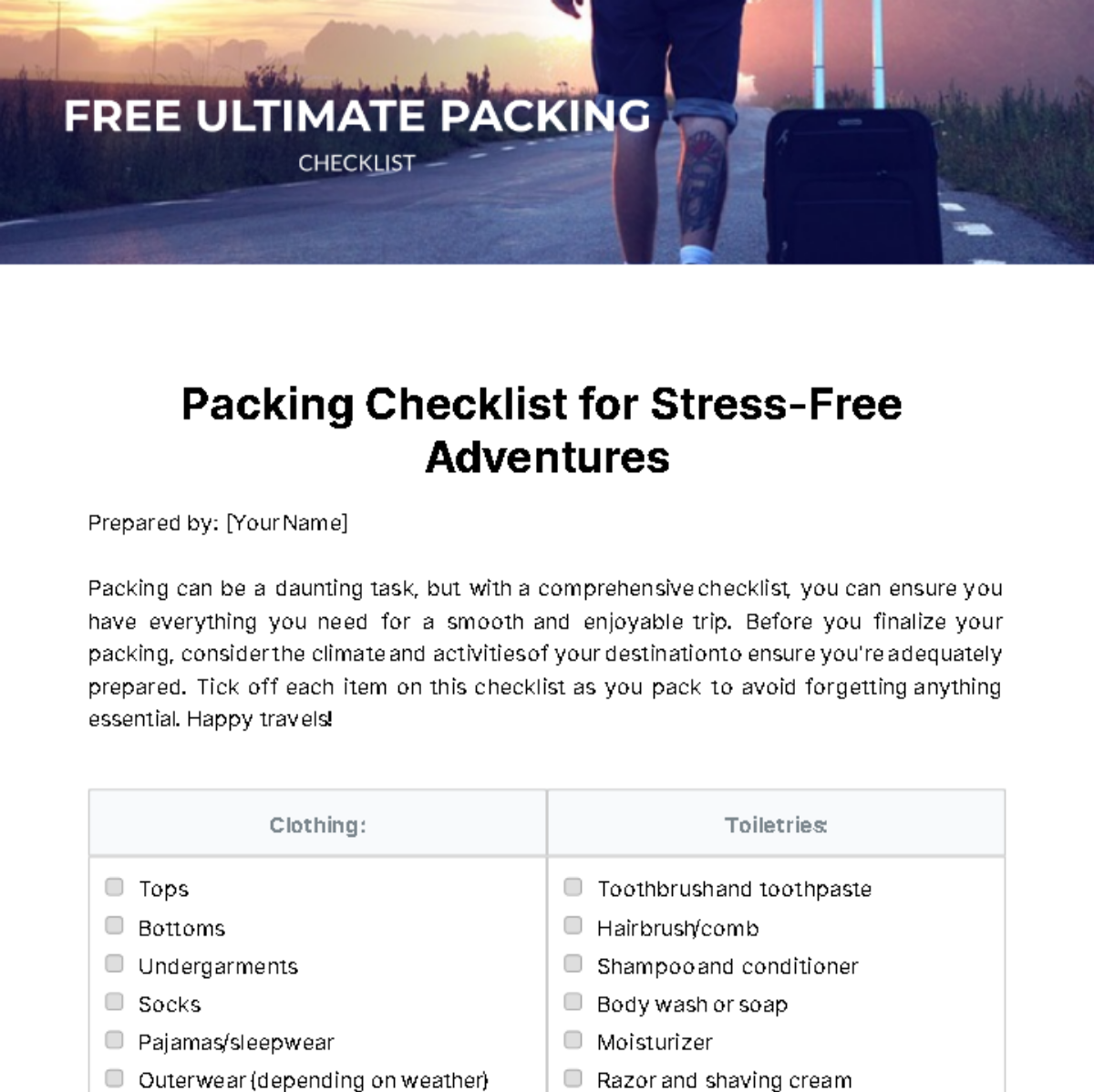 Ultimate Packing Checklist Template