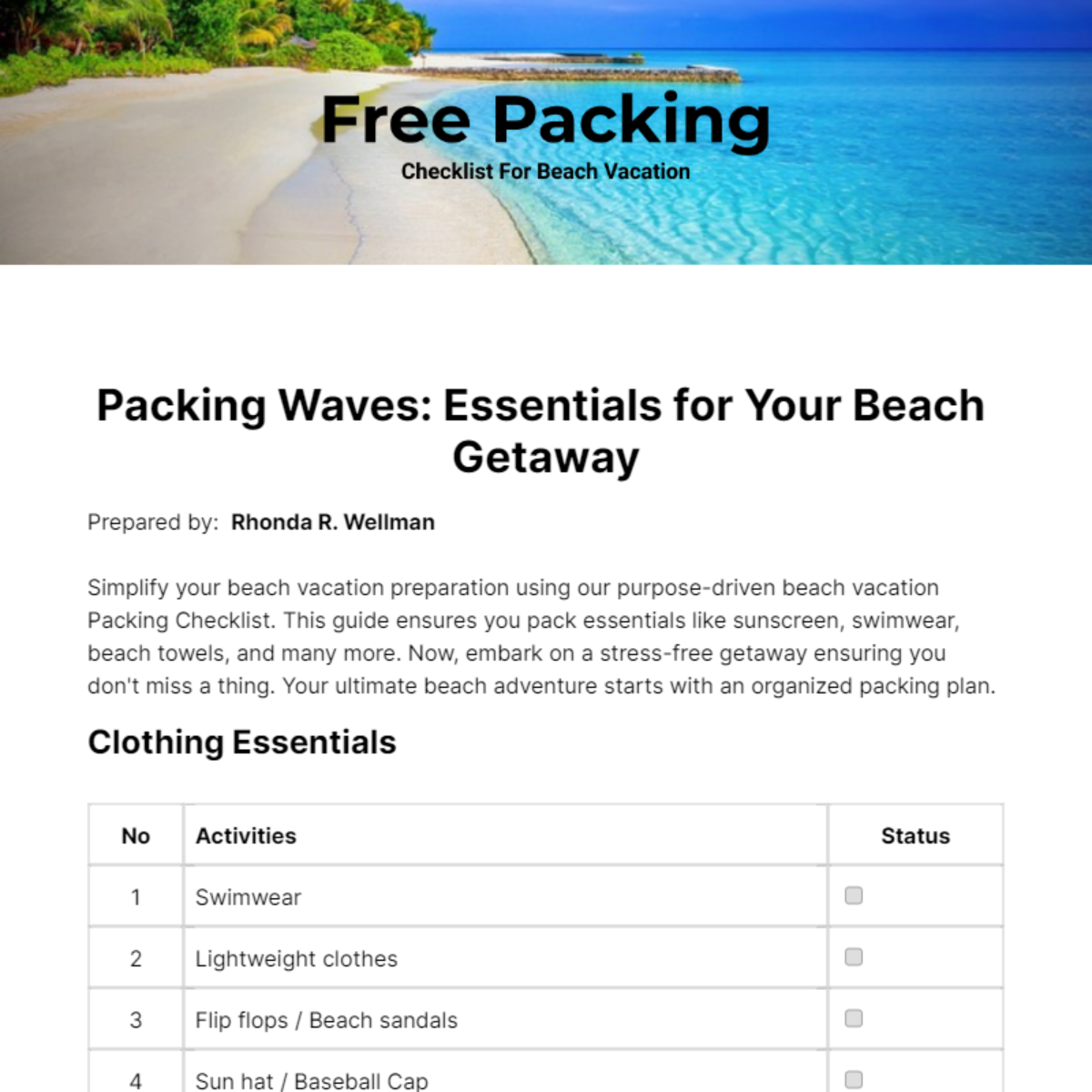 Packing Checklist For Beach Vacation