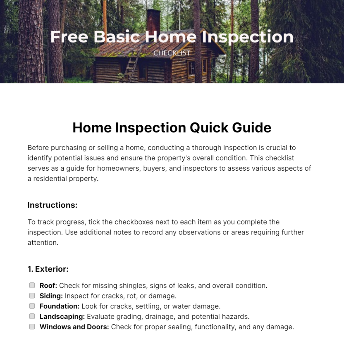 Basic Home Inspection Checklist Template