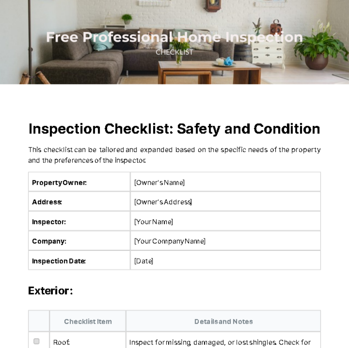 Professional Home Inspection Checklist Template