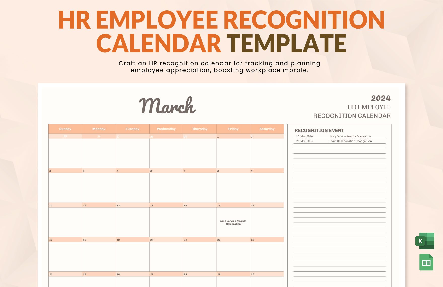 HR Employee Recognition Calendar Template