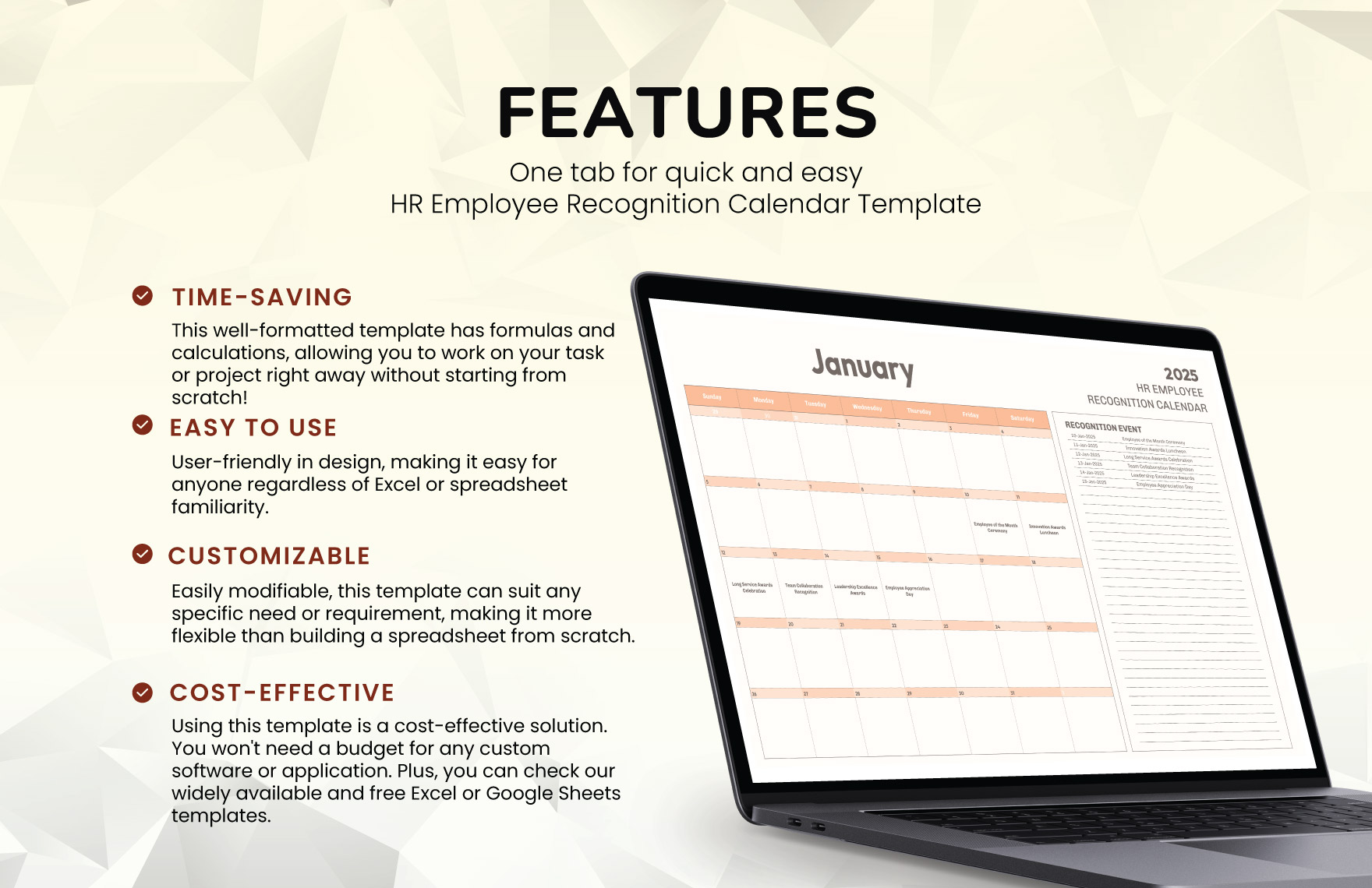 HR Employee Recognition Calendar Template