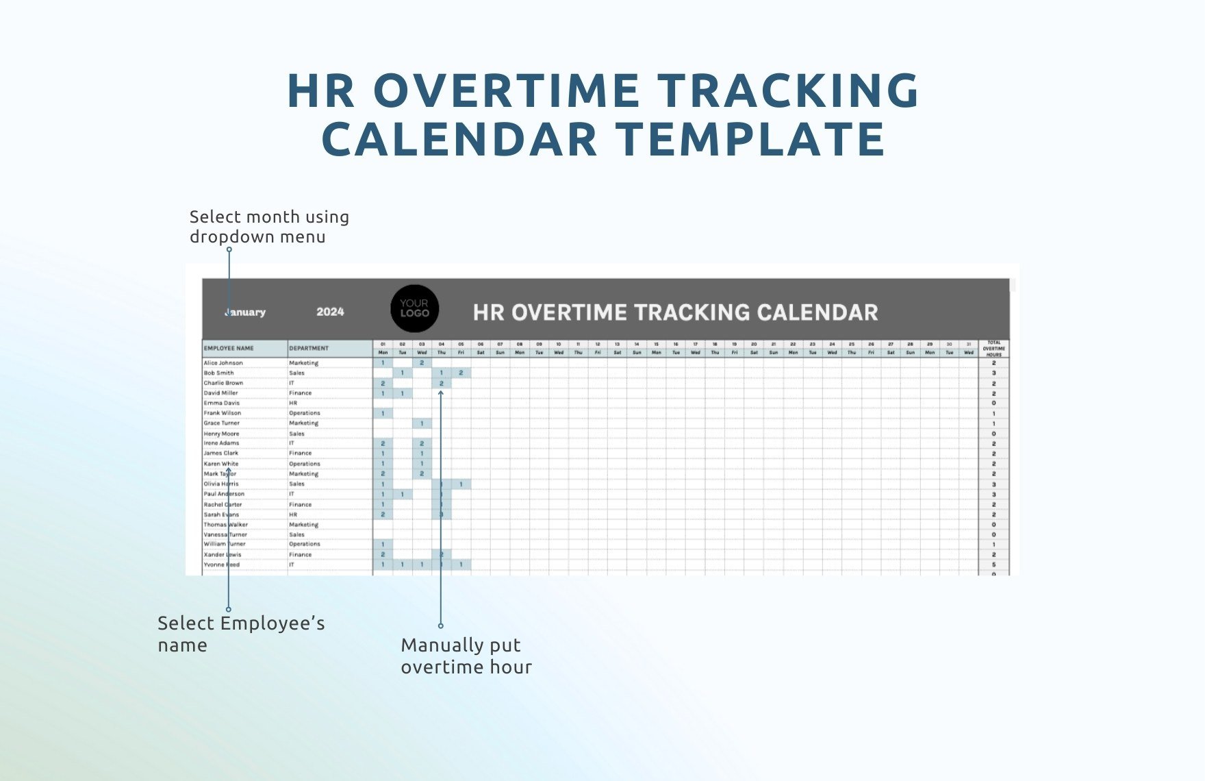 HR Overtime Tracking Calendar Template